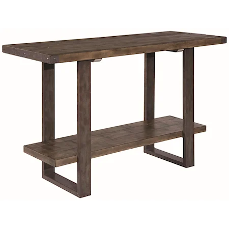 Beaumont Industrial Style Sofa Table with Wood Plank Top and Shelf